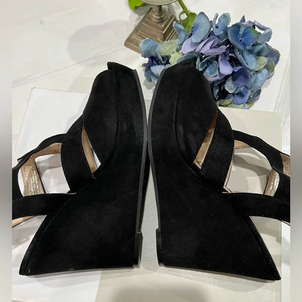 B.P. Ankle strap black‎ vegan suede wedge sandal size 8.5